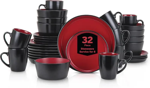 Miniatura 24 de Stone Lain Jules Modern - Juego de vajilla redonda de cerámica de 16 piezas, juego de platos y cuencos, juego de platos para 4, color negro