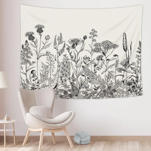 Riyidecor Tapiz floral para colgar en la pared, decoración del hogar, 59 pulgadas de ancho x 51 pulgadas de alto, flor vintage, decoración de sala