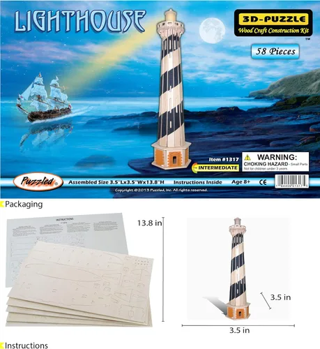 Miniatura 2 de Puzzled Light House 3D Jigsaw Woodcraft Kit Rompecabezas de madera