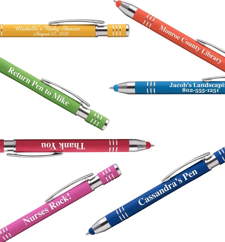 Miniatura 5 de ExpressDesigns™ - Bolígrafos personalizados de tacto suave con lápiz capacitivo personalizado de metal impreso - Tinta negra - Mensaje impreso