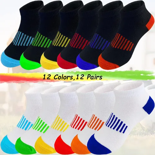 Miniatura 3 de Tsmollyu 12 pares de calcetines de algodón atléticos para niños, calcetines de algodón medio acolchados de corte bajo