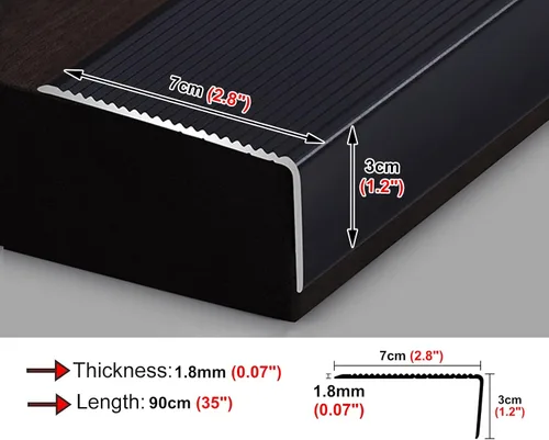 Miniatura 2 de ZIMGOD Tira protectora de borde de metal, borde antideslizante para escaleras, umbral de tira de transición en forma de L, borde de vinilo laminado