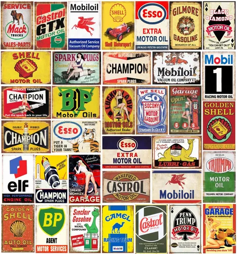 Miniatura 10 de 35 letreros de lata vintage reproducidos, anuncios retro de gas y aceite, letreros de metal antiguo para garaje, cueva de hombre, bar, cocina