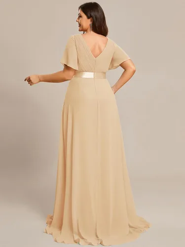 Miniatura 32 de Ever-Pretty Vestido formal para mujer, Navidad, Año Nuevo, cuello en V, gasa, talla grande, largo hasta el suelo, vestido de dama de honor