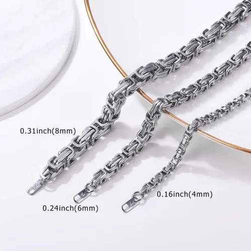 Miniatura 4 de PROSTEEL Collar de acero inoxidable de 0.1570.315 pulgadas para hombres y mujeres, elegante y fresco, cadena bizantina, tono negro, dorado