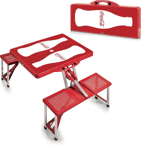 Miniatura 7 de Picnic TIME Coca-Cola - Mesa de picnic plegable con asientos, juego de mesa y banco de aluminio plegable con agujero para paraguas, mesa portátil