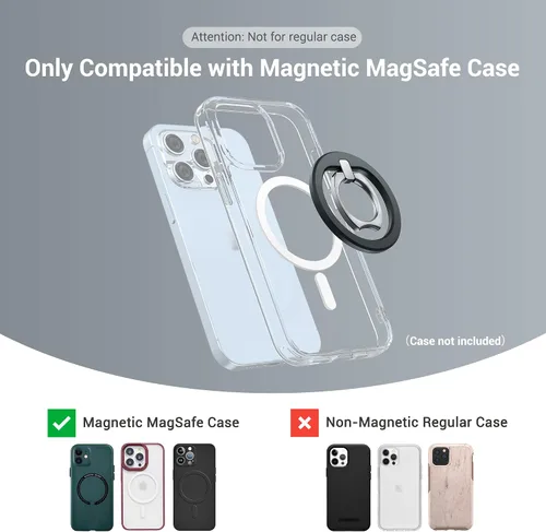 Miniatura 3 de PROfezzion Soporte de anillo de metal fino para MagSafe, agarre magnético extraíble y fuerte para iPhone 17, 16, 15, 14, 13, 12 Pro Max, con funda