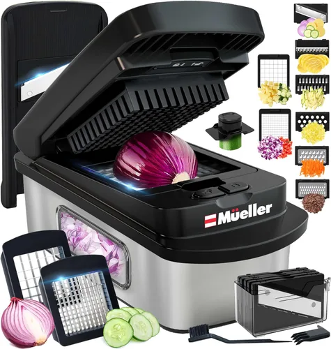 Mueller Pro-Series 10-en-1, Cortador Multifuncional de Verduras de Acero Inoxidable con 8 Cuchillas y Mandolina, Herramientas y Gadgets de Cocina,