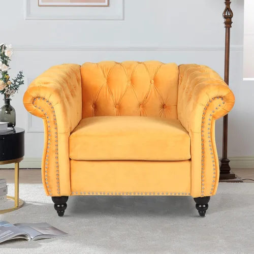 Miniatura 11 de LEVNARY Sillón Chesterfield de Terciopelo, Sillón Individual de Estilo Moderno de Mediados del Siglo con Respaldo de Botones y Decoración con Beige