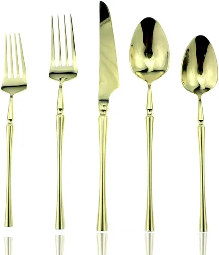 JASHII Juego de cubiertos de lujo de 20 piezas de acero inoxidable 18/10 para 4 personas, incluye cuchillo de cena, tenedor, cuchara, apto para