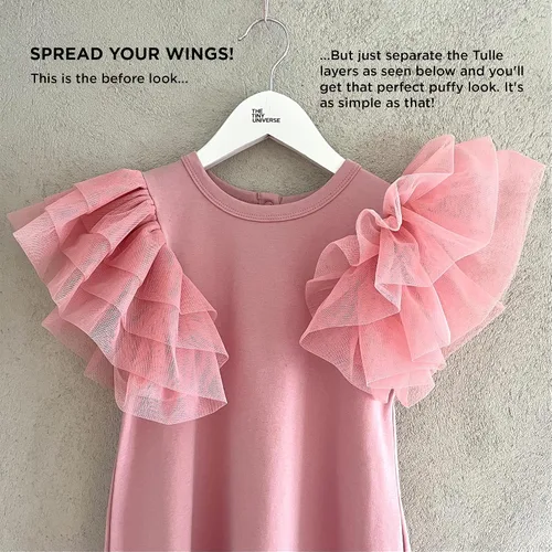 Miniatura 6 de Vestido de niña para bebé, con enormes capas de mangas de tul con alas - Traje de fiesta perfecto, vestidos para ocasiones especiales para niñas