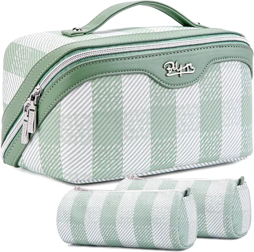 Miniatura 9 de BOYATU Bolsa organizadora de maquillaje de viaje, bolsa de cosméticos: Juego de 3 bolsas de maquillaje para mujeres con asa - Bolsas de aseo
