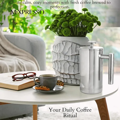 Miniatura 7 de Mixpresso Cafetera de Prensa Francesa de Acero Inoxidable 27 Oz 800ml, Prensa Francesa Aislada de Doble Pared de Acero Inoxidable, Termómetro