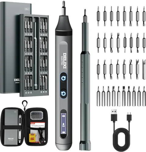 Kit de destornillador eléctrico Treevian 3.7V, juego de destornilladores de precisión de doble cabeza 48 en 1 con destornillador eléctrico manual y