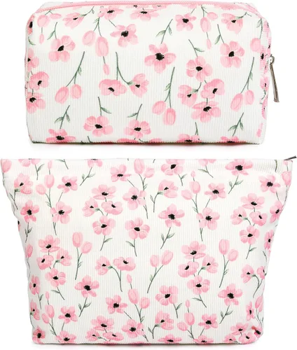 Miniatura 40 de SOIDRAM 2 Piezas de Bolsa de Maquillaje a Rayas Grande, Bolsa de Cosméticos de Cordura de Gran Capacidad, Bolsa de Lona Mixta de Artículos de Rayas