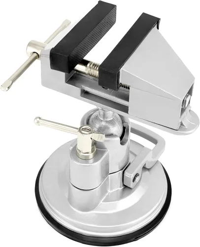 Miniatura 7 de QWORK Tornillo de base de vacío portátil con rotación multiángulo, tornillo de pivote de 3.15 pulgadas de ancho de mandíbula tornillo de banco