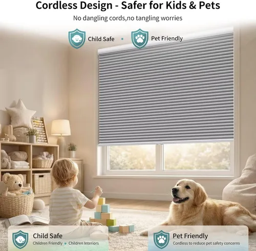 Miniatura 2 de MYshade Persianas celulares opacas sin cordones, con diseño de panal para ventanas de interior, persianas de oscurecimiento de habitación, para casa