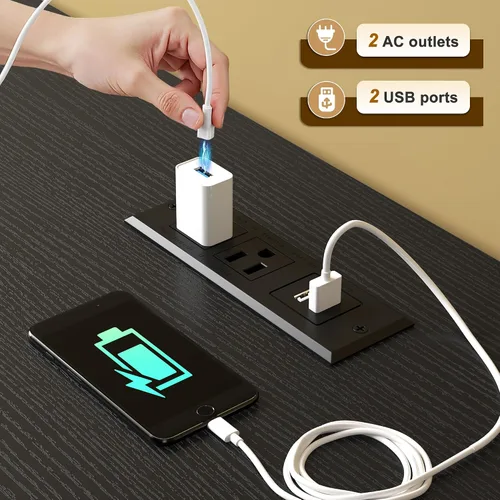 Miniatura 5 de Romorgniz Centro de entretenimiento de 55 pulgadas de ancho con luces LED y tomas de corriente, soporte de TV con 6 cajones para TV de 55/60 Negro