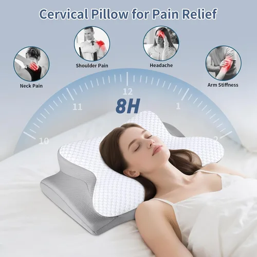 Miniatura 3 de Almohada cervical para dormir - Almohada ergonómica para dormir de lado para alivio del dolor, almohada cervical contorneada para soporte del Blanco