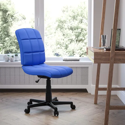 Miniatura 2 de Flash Furniture - Silla giratoria de respaldo medio de vinilo, acolchada, color negro Azul