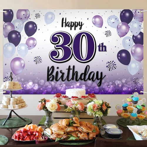 Miniatura 3 de Decoraciones de feliz cumpleaños 30, cartel grande de globo morado de 30 cumpleaños, suministros para fiesta de cumpleaños de 30 años. 30 (EE. UU.)