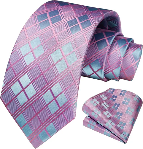 Miniatura 232 de HISDERN Conjunto de corbata a cuadros a cuadros pañuelo tejido clásico formal para hombre corbata y bolsillo cuadrado