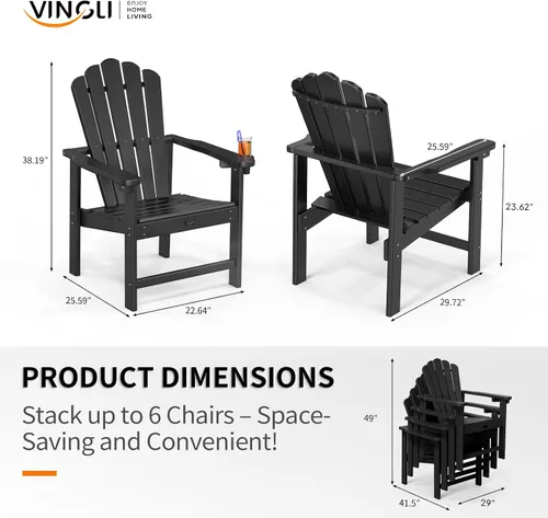 Miniatura 3 de VINGLI Silla Adirondack plegable de plástico con soporte para tazas, material HDPE 100% reciclable, cómoda capacidad de peso de 380 libras