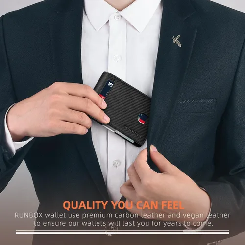 Miniatura 133 de RUNBOX - Carteras delgadas para hombre, cartera de piel con pinza para el dinero, cartera de bolsillo frontal con bloqueo RFID, tarjetero
