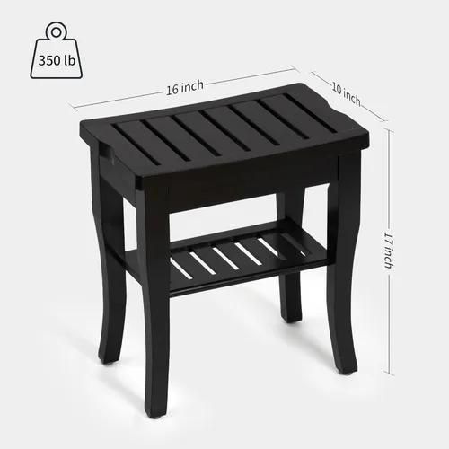 Miniatura 2 de Banco de ducha de bambú, taburete de ducha pequeño de spa para ducha interior, impermeable, asiento de baño con estante de almacenamiento para Negro