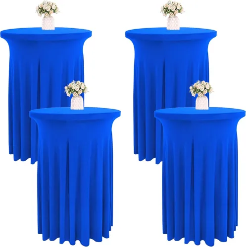 Miniatura 8 de Paquete de 4 faldas redondas de elastano de 32 x 43 pulgadas para mesa de cóctel con cortinas onduladas, mantel de cóctel elástico, mesas altas Negro