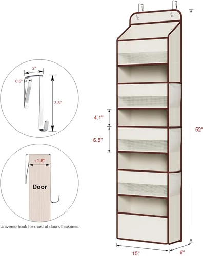 Miniatura 3 de Univivi Paquete de 1 organizador sobre la puerta, no se inclina sobre la puerta, organizador colgante para puerta con 5 compartimentos grandes, 6