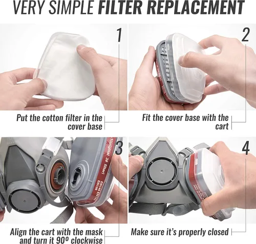 Miniatura 8 de Máscara respiradora para pintura en aerosol, carpintería, soldadura, polvo y seguridad general con gafas transparentes, 10 filtros de repuesto