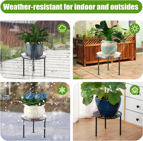 Miniatura 6 de Paquete de 5 soportes de metal resistente de 12 pulgadas para macetas grandes para interiores y exteriores, soporte para macetas de hierro a prueba