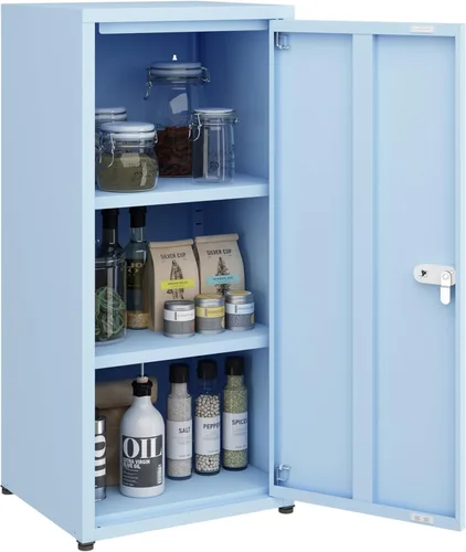 MIOCASA Armario de almacenamiento de metal con cerradura y estantes, gabinete con cerradura de una sola puerta para dormitorio, escuela, jardín de