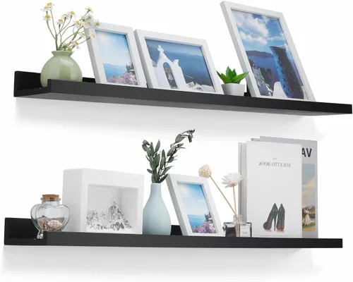 Miniatura 9 de MBYD Estantes flotantes de 36 pulgadas negros, estantes colgantes de madera, estante de repisa para fotos, estantes de repisa para fotos para pared