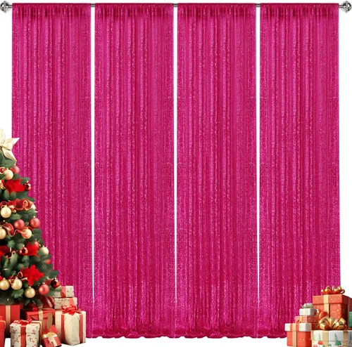 Miniatura 59 de 2 paneles de cortinas de fondo de lentejuelas verdes de 8 pies, cortinas de fondo de fotografía con purpurina para decoración de Navidad, boda