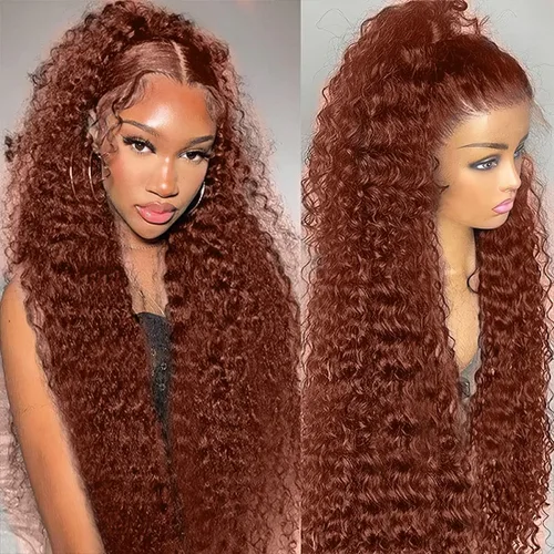 Miniatura 17 de 200% de densidad 13X6 Peluca de encaje frontal con reflejos ombre de pelo humano para mujeres, peluca de encaje frontal color naranja rojizo