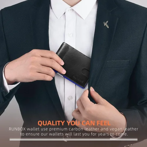 Miniatura 59 de RUNBOX - Carteras delgadas para hombre, cartera de piel con pinza para el dinero, cartera de bolsillo frontal con bloqueo RFID, tarjetero