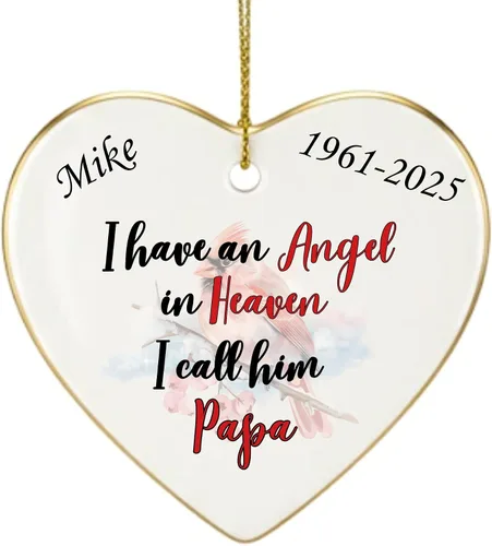 Miniatura 15 de Adorno de Navidad conmemorativo personalizado 2025 – Recuerdo de cerámica en forma de corazón – Tengo un ángel en el cielo I Call Her Primo – Regalo