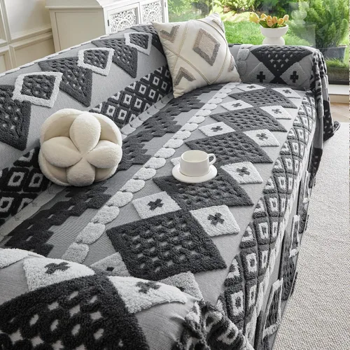 Miniatura 17 de HANDONTIME - Funda de felpilla de sofá para perros, para sillón, sofá modular, biplaza, futón o en forma de L, estilo bohemio, con borlas, lavable