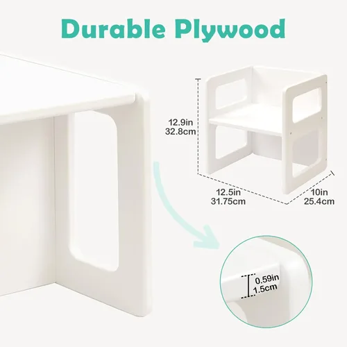 Miniatura 5 de FUNLIO Silla de destete Montessori de altura ajustable para edades de 1 a 3 años, silla de madera maciza de calidad, para comer, leer, jugar, blanco
