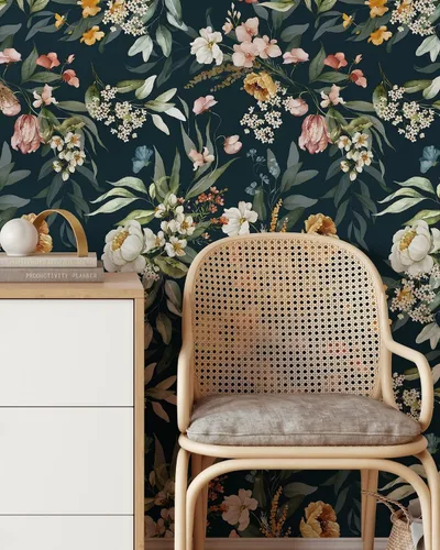 Miniatura 7 de Papel pintado de flores oscuras Papel tapiz floral autoadhesivo extraíble Papel tapiz de peonías y hojas para despegar y pegar