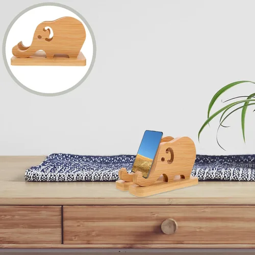 Miniatura 7 de UKCOCO Soporte de almohada de bambú de madera para teléfono Soporte de teléfono de elefante Soporte de teléfono Base de soporte de teléfono de bambú