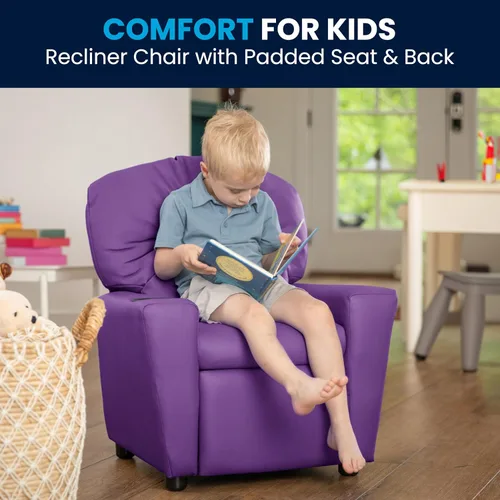 Miniatura 7 de Flash Furniture Chandler LeatherSoft - Silla reclinable para niños con portavasos y reclinable de seguridad, silla reclinable contemporánea