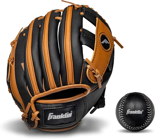 Miniatura 15 de Franklin Sports Kids Baseball Gloves - RTP Youth Teeball Glove + Ball Set - Boys + Girls Teeball Mitt - 9.5" Negro/Plateado
