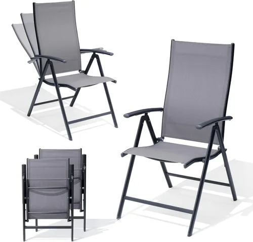 Miniatura 14 de Crestlive Products. Conjunto de 2 sillas plegables de patio, 7 niveles ajustables, reclinables, con respaldo alto, para exterior, sillas de césped