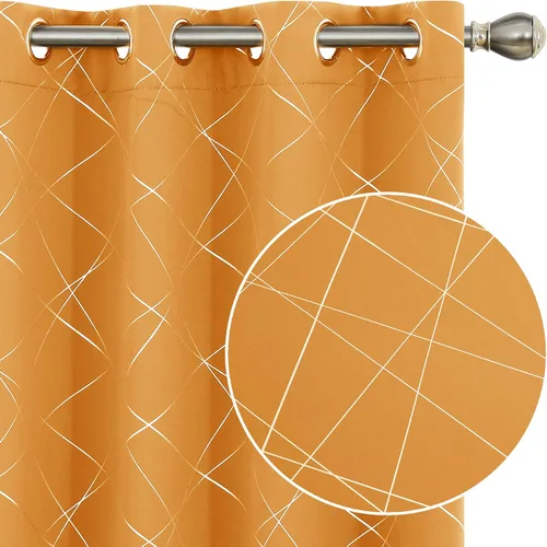 Miniatura 11 de Deconovo Cortinas opacas para dormitorio con estampado de líneas geométricas, juego de 2 paneles, eficiencia energética, con ojales, para oscurecer