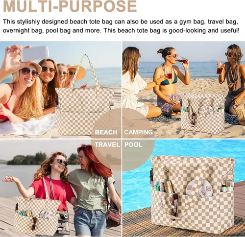 Miniatura 6 de Bluboon - Bolsa de playa impermeable para mujer, extra grande, con compartimento húmedo, para llevar de fin de semana, bolsa de piscina para viajes