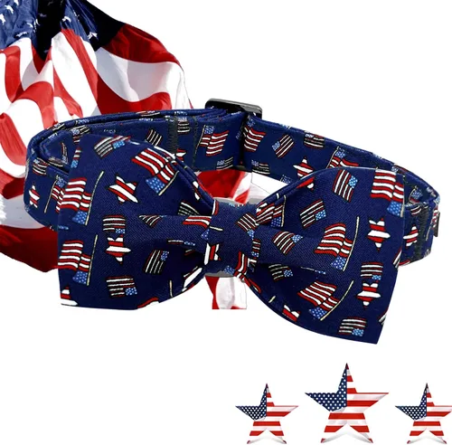 Miniatura 5 de Lionheart glory Collar de perro con bandera estadounidense del 4 de julio, collar con lazo para perro, Día de la Independencia, resistente