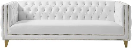 Miniatura 5 de Meridian Furniture 651White-S Colección Michelle Moderna Sofá contemporáneo con botones profundos, ribete dorado de cabeza de clavo y patas